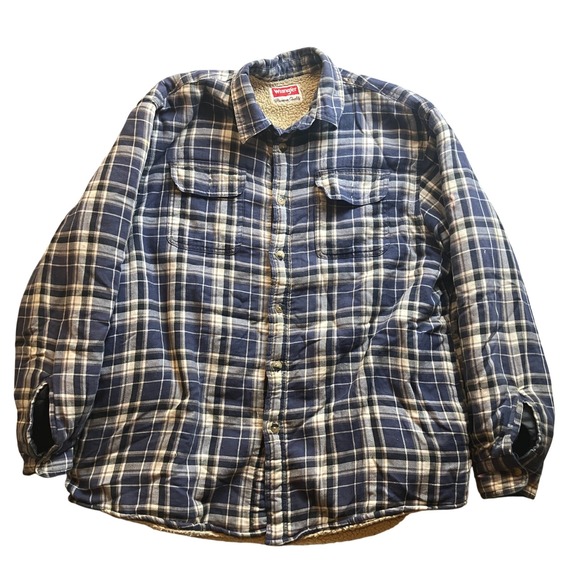 Wrangler Shirt Mens Large Plaid Flannel Sherpa Lined Outdoors Grunge Gorpcore - Picture 1 of 9